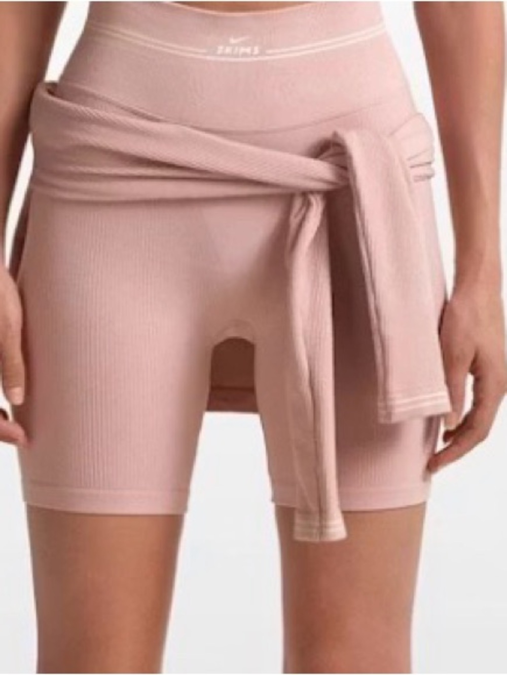 Nike Ribbed High-Rise Bike Shorts in Blush Pink